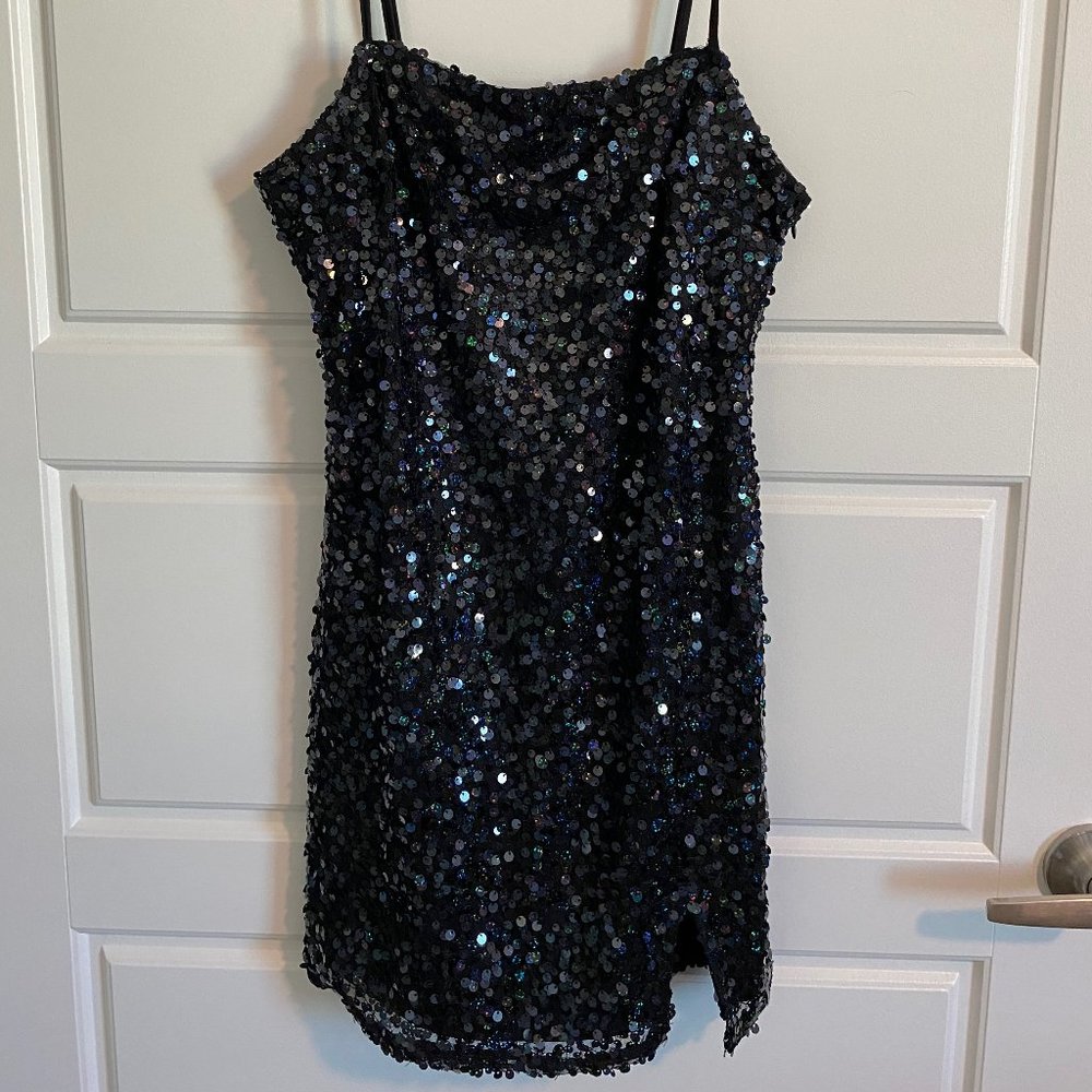 sequin, black bodycon 'wild fable' dress with lace up back!